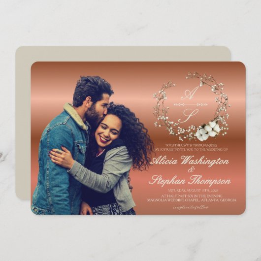 Modern Minimal Winter Floral Wedding 招待状 (正面/裏面)