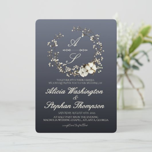 Modern Minimal Winter Floral Wedding 招待状 (スタンド正面)