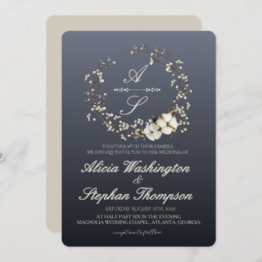 Modern Minimal Winter Floral Wedding 招待状 (正面/裏面)