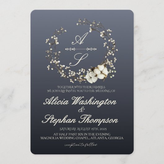 Modern Minimal Winter Floral Wedding 招待状 (正面)