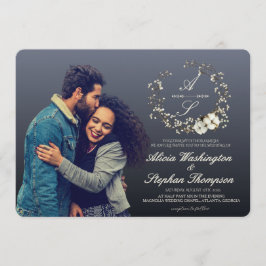 Modern Minimal Winter Floral Wedding 招待状