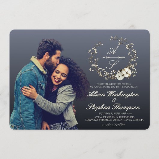 Modern Minimal Winter Floral Wedding 招待状 (正面)