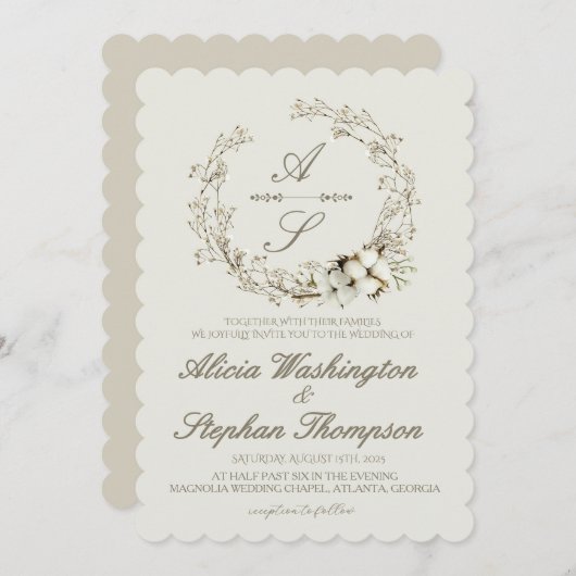 Modern Minimal Winter Floral Wedding 招待状 (正面/裏面)