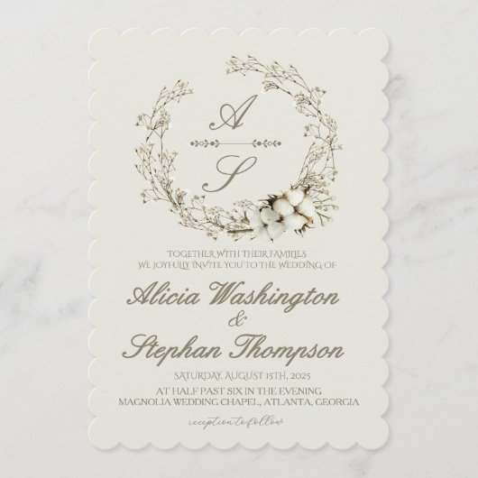 Modern Minimal Winter Floral Wedding 招待状 (正面)