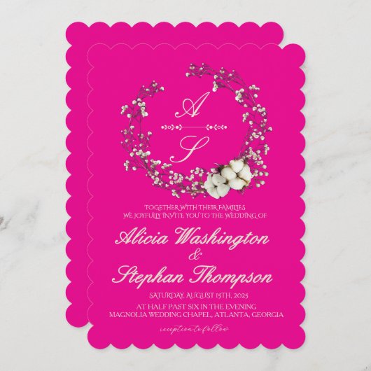 Modern Minimal Winter Floral Wedding 招待状 (正面/裏面)