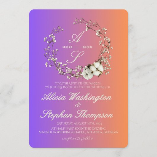 Modern Minimal Winter Floral Wedding 招待状 (正面)