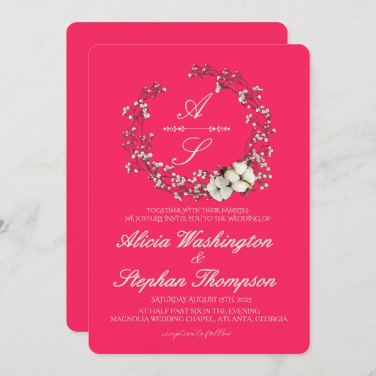 Modern Minimal Winter Floral Wedding 招待状 (正面/裏面)