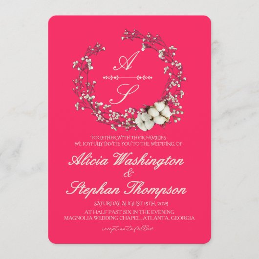 Modern Minimal Winter Floral Wedding 招待状 (正面)