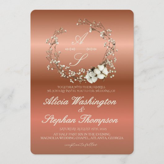 Modern Minimal Winter Floral Wedding 招待状 (正面)
