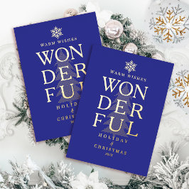 Modern Minimal Wonderful Holiday Christmas Blue 箔シーズンカード