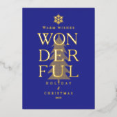 Modern Minimal Wonderful Holiday Christmas Blue 箔シーズンカード (正面)
