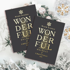 Modern Minimal Wonderful Holiday Christmas Grey 箔シーズンカード