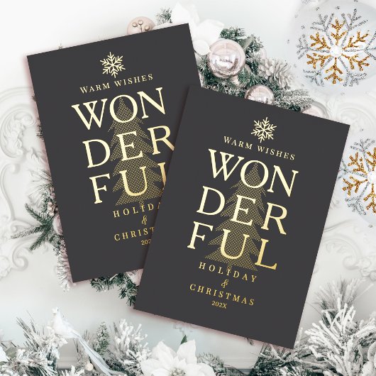 Modern Minimal Wonderful Holiday Christmas Grey 箔シーズンカード