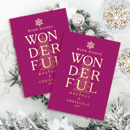 Modern Minimal Wonderful Holiday Christmas Red 箔シーズンカード