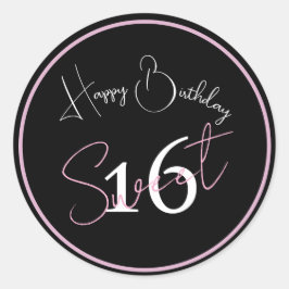 Modern Minimalist 16th Black Pink Birthday ラウンドシール