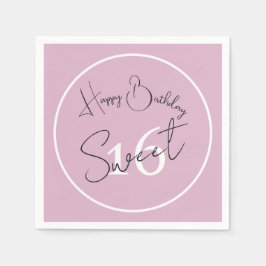 Modern Minimalist 16th Pink Black White Birthday スタンダードカクテルナプキン