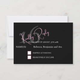Modern Minimalist 16th RSVP Black Pink Birthday