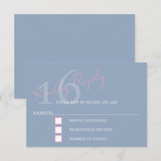 Modern Minimalist 16th RSVP Pink Blue Birthday (正面/裏面)