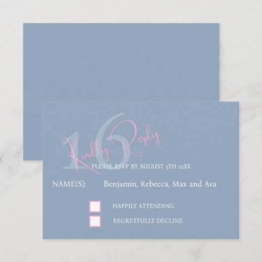 Modern Minimalist 16th RSVP Pink Blue Response (正面/裏面)
