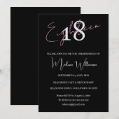 Modern Minimalist 18 Black Pink Birthday  招待状 (正面/裏面)