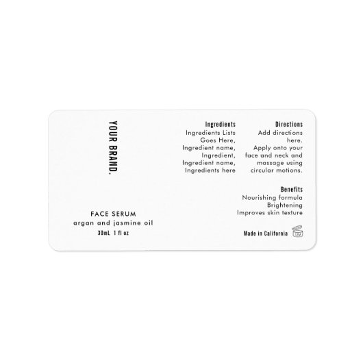 Modern Minimalist 1oz 30ml Cosmetic Bottle Label ラベル (正面)