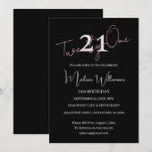 Modern Minimalist 21st Black Pink Birthday  招待状 (正面/裏面)
