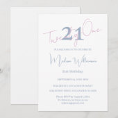 Modern Minimalist 21st Blue Pink Birthday  招待状 (正面/裏面)