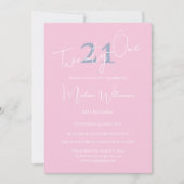 Modern Minimalist 21st Pink Blue Birthday  招待状 (正面)