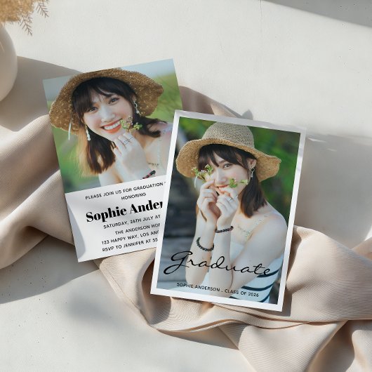 Modern Minimalist 2 Photo Graduation Party 招待状