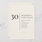 Modern Minimalist 30th Adult Birthday Celebration 招待状 (正面/裏面)