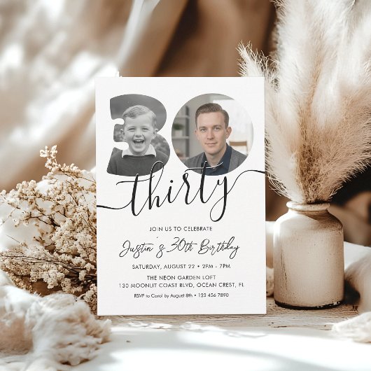 Modern Minimalist 30th Birthday Photo  招待状