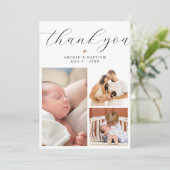 Modern Minimalist 3 Photo Collage Baptism サンキューカード (スタンド正面)