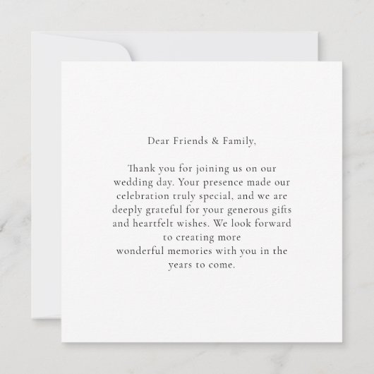 Modern Minimalist 3 Photo Collage Wedding Square サンキューカード (裏面)