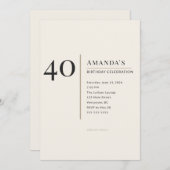 Modern Minimalist 40th Adult Birthday Celebration 招待状 (正面/裏面)