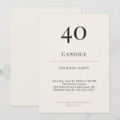 Modern Minimalist 40th Birthday Cocktail Party 招待状 (正面/裏面)