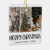 Modern Minimalist 4 Photo Collage Family Name Year セラミックオーナメント (右)