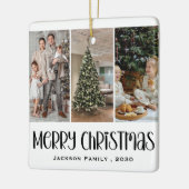 Modern Minimalist 4 Photo Collage Family Name Year セラミックオーナメント (左)