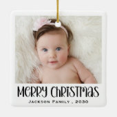 Modern Minimalist 4 Photo Collage Family Name Year セラミックオーナメント (裏面)