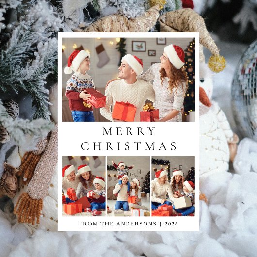 Modern Minimalist 4 Photo Grid Family Christmas シーズンカード