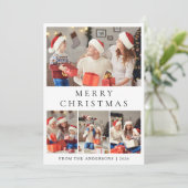 Modern Minimalist 4 Photo Grid Family Christmas シーズンカード (スタンド正面)