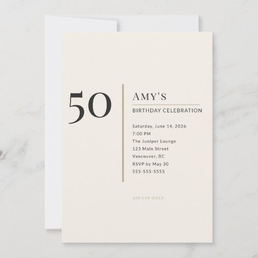 Modern Minimalist 50th Adult Birthday Celebration 招待状 (正面)
