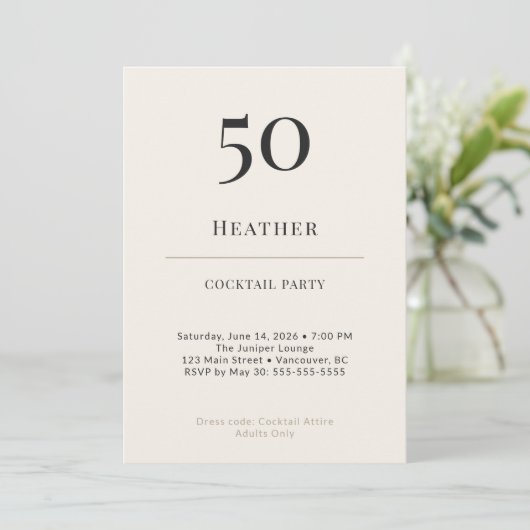 Modern Minimalist 50th Birthday Cocktail Party 招待状 (スタンド正面)