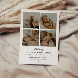Modern Minimalist 5 Baby Photos Birth 案内状