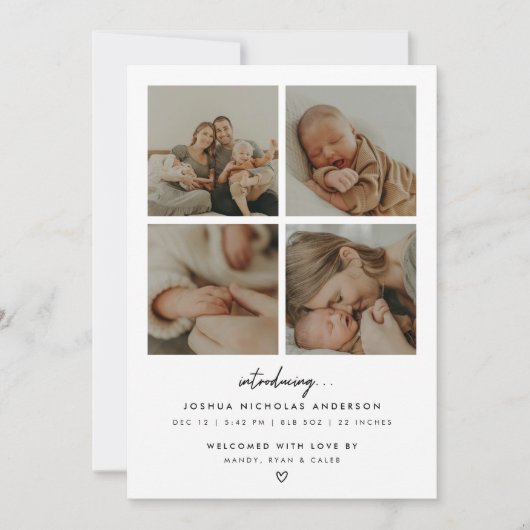 Modern Minimalist 5 Baby Photos Birth 案内状 (正面)