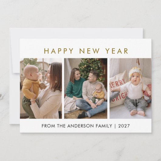 Modern Minimalist 5 Photo Collage New Year シーズンカード (正面)