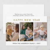 Modern Minimalist 5 Photo Collage New Year シーズンカード (正面/裏面)