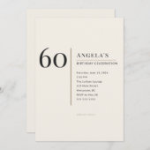 Modern Minimalist 60th Adult Birthday Celebration 招待状 (正面/裏面)