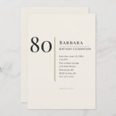 Modern Minimalist 80th Adult Birthday Celebration 招待状 (正面/裏面)
