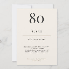 Modern Minimalist 80th Birthday Cocktail Party 招待状