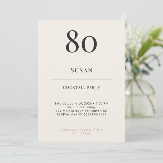 Modern Minimalist 80th Birthday Cocktail Party 招待状 (スタンド正面)